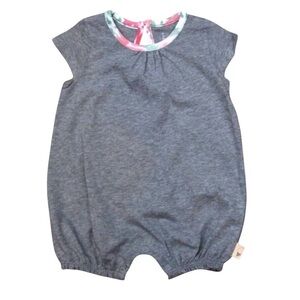 Burt’s Bees Baby Girl Bubble Romper Gray Floral Trim 100% Cotton 0-3 Months